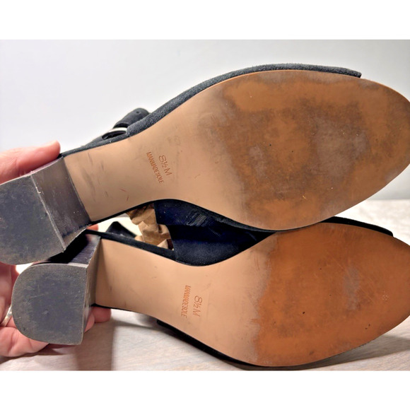 Vanelli Black Suede Peep Toe Block Heel Sandals Buckle Ankle Strap Size 8.5 - Picture 5 of 5